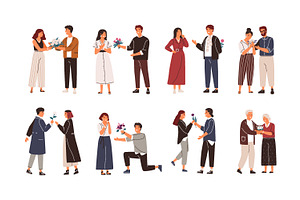 Man giving flowers to woman set, a Person Illustration by Good Studio