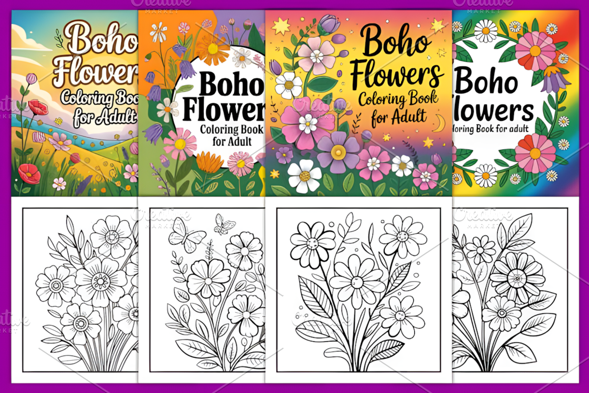 Boho Flowers Coloring Pages, a Decorative Illustration by Design Station (Photo 5 of 5)