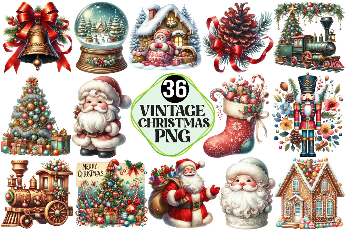 Vintage Christmas Clipart, an Illustration by Pixels.Craft (Photo 1 of 7)