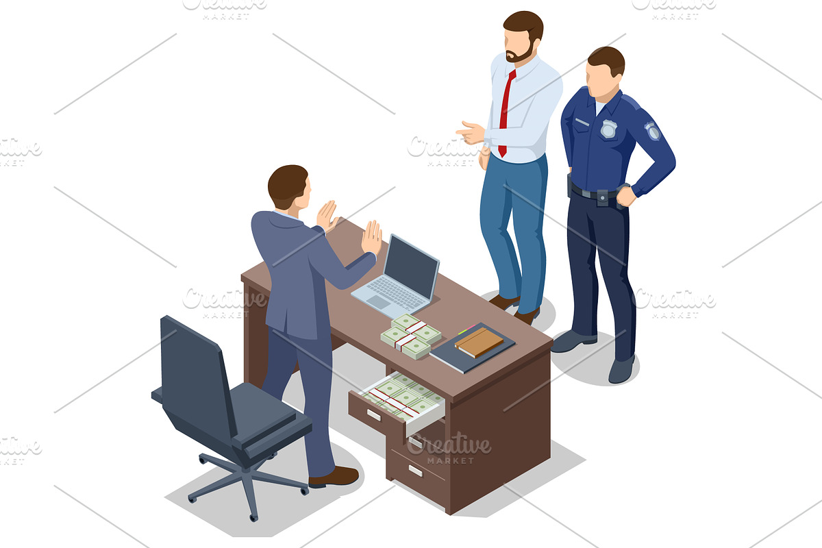 Isometric Officer confronting man, a Finance Illustration by Golden Sikorka