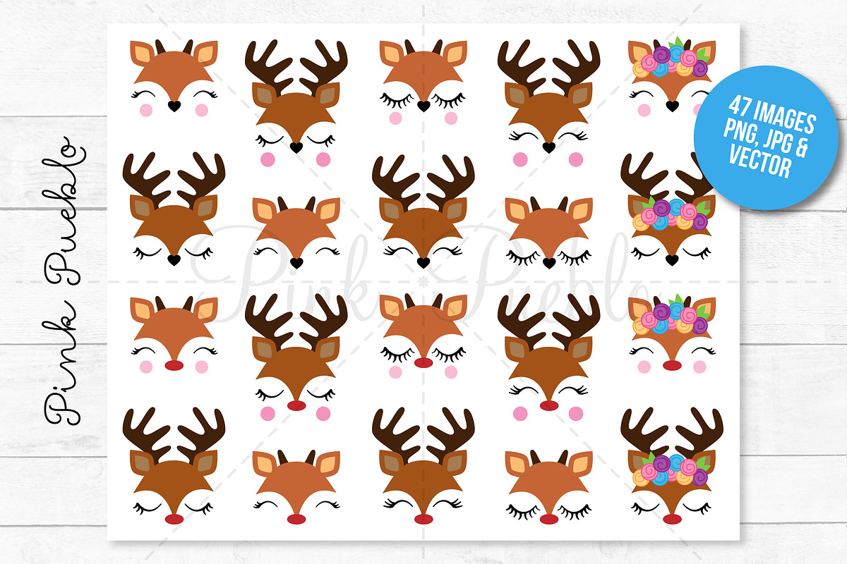 Reindeer Face Clipart and Vectors, an Illustration by PinkPueblo (Photo 3 of 4)