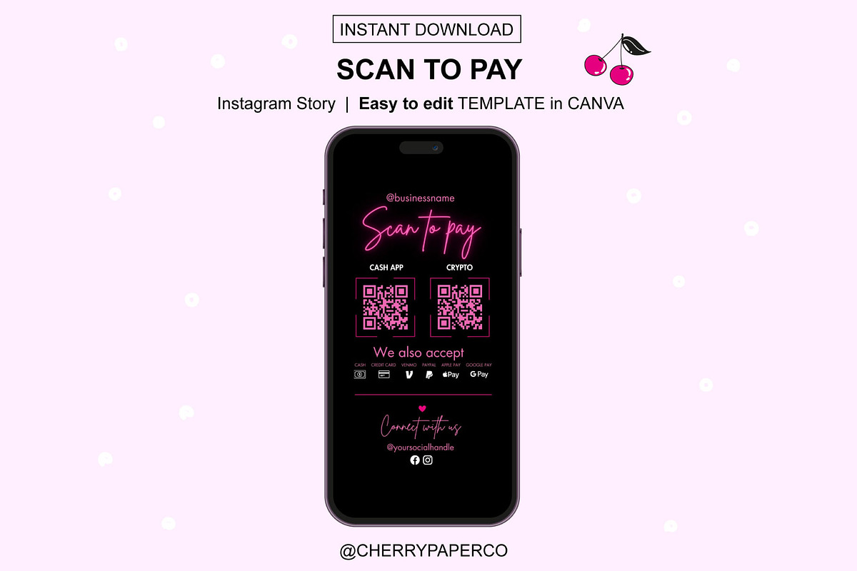 QR Code, Scan To Pay Sign Template, a Social Media Template by Cherry Paper Co (Photo 6 of 6)