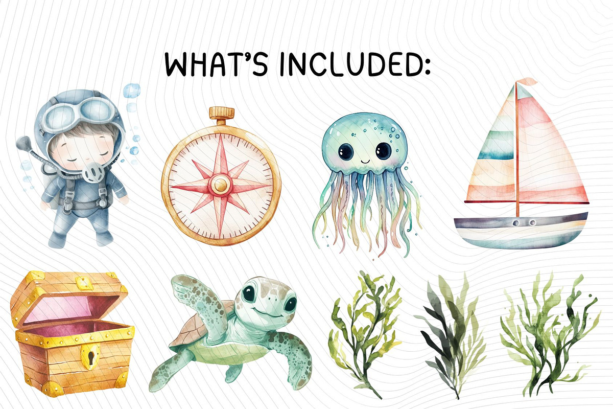 Cute Sea Life Clipart, an Illustration by PassionPNGcreation (Photo 5 of 13)