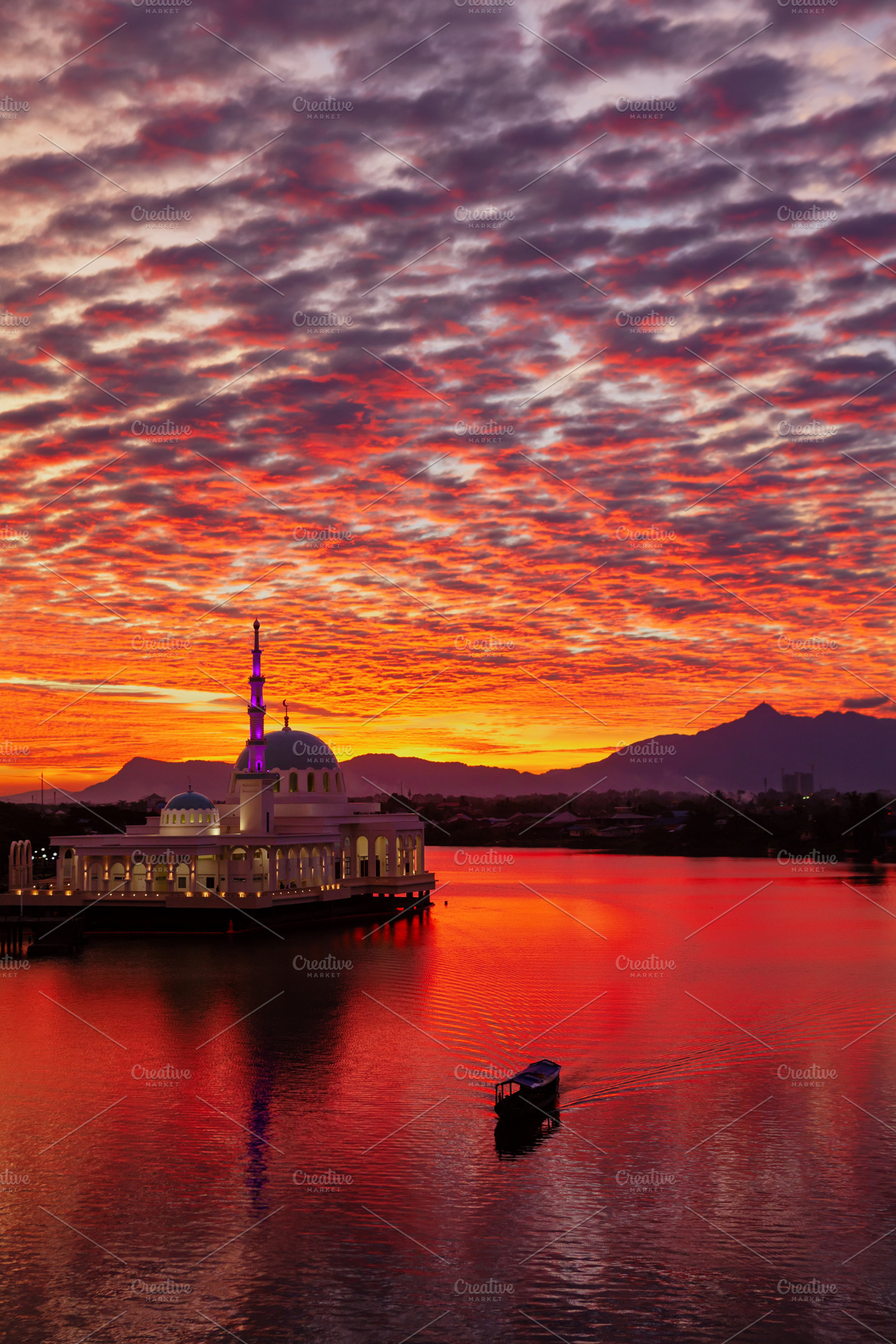 Scenic view of mosque on river containing kuching, sarawak, and malaysia, an Architecture Photo by Tropical Studio