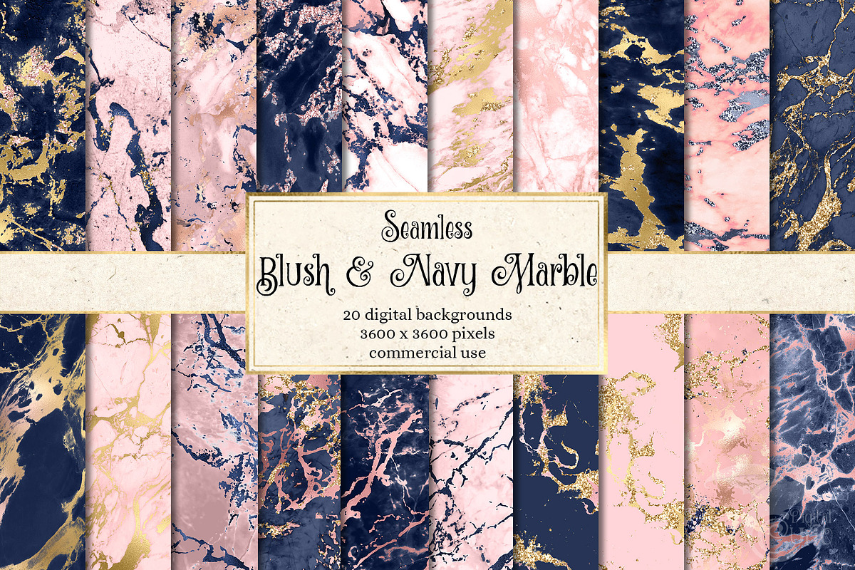 Blush and Navy Marble Digital Paper, a Texture Graphic by Digital Curio (Photo 1 of 4)