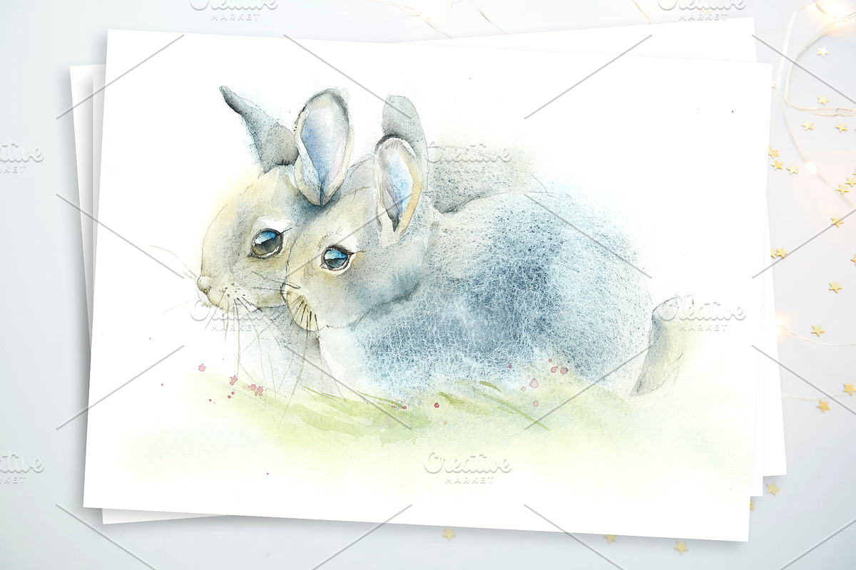 Watercolor Set Rabbits, an Animal Illustration by Budogoshch (Photo 7 of 9)