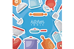 kitchen tools lettering frame, an Object Illustration by studiogstock
