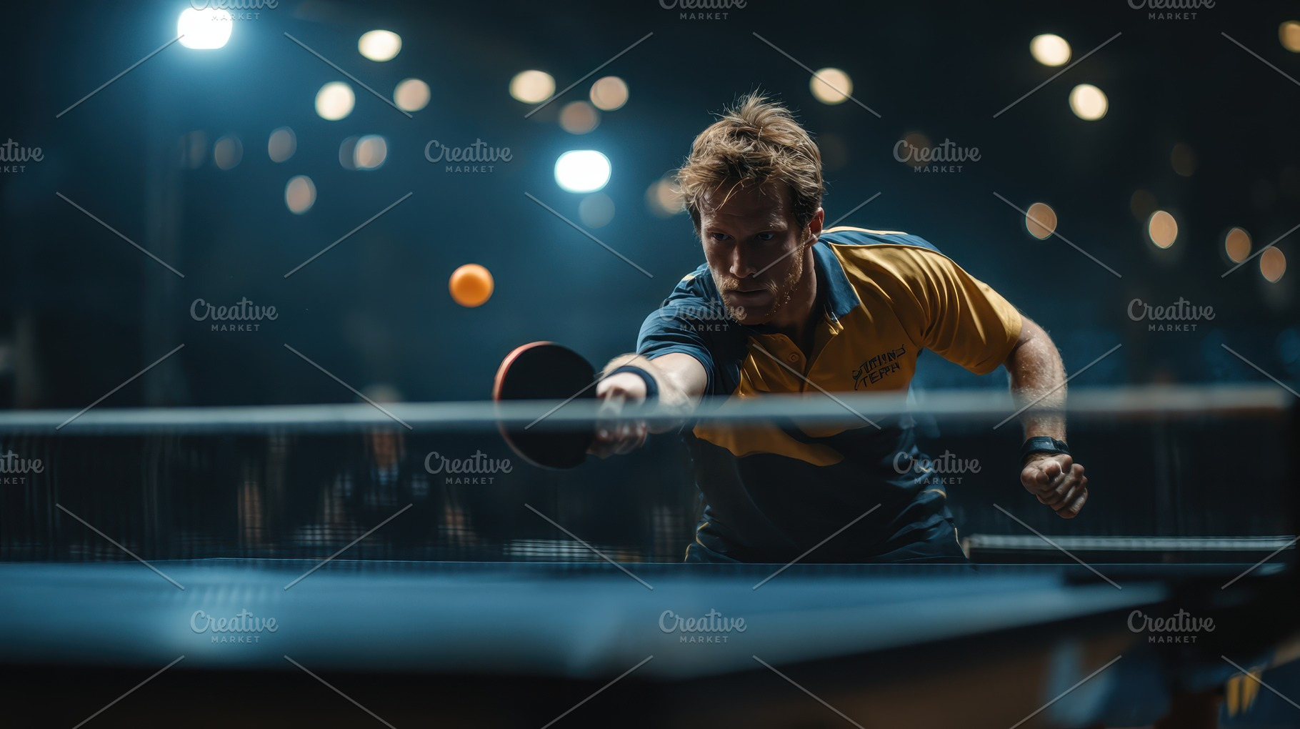 Table tennis player intense focus ga, a Photo by Pixeness Studio