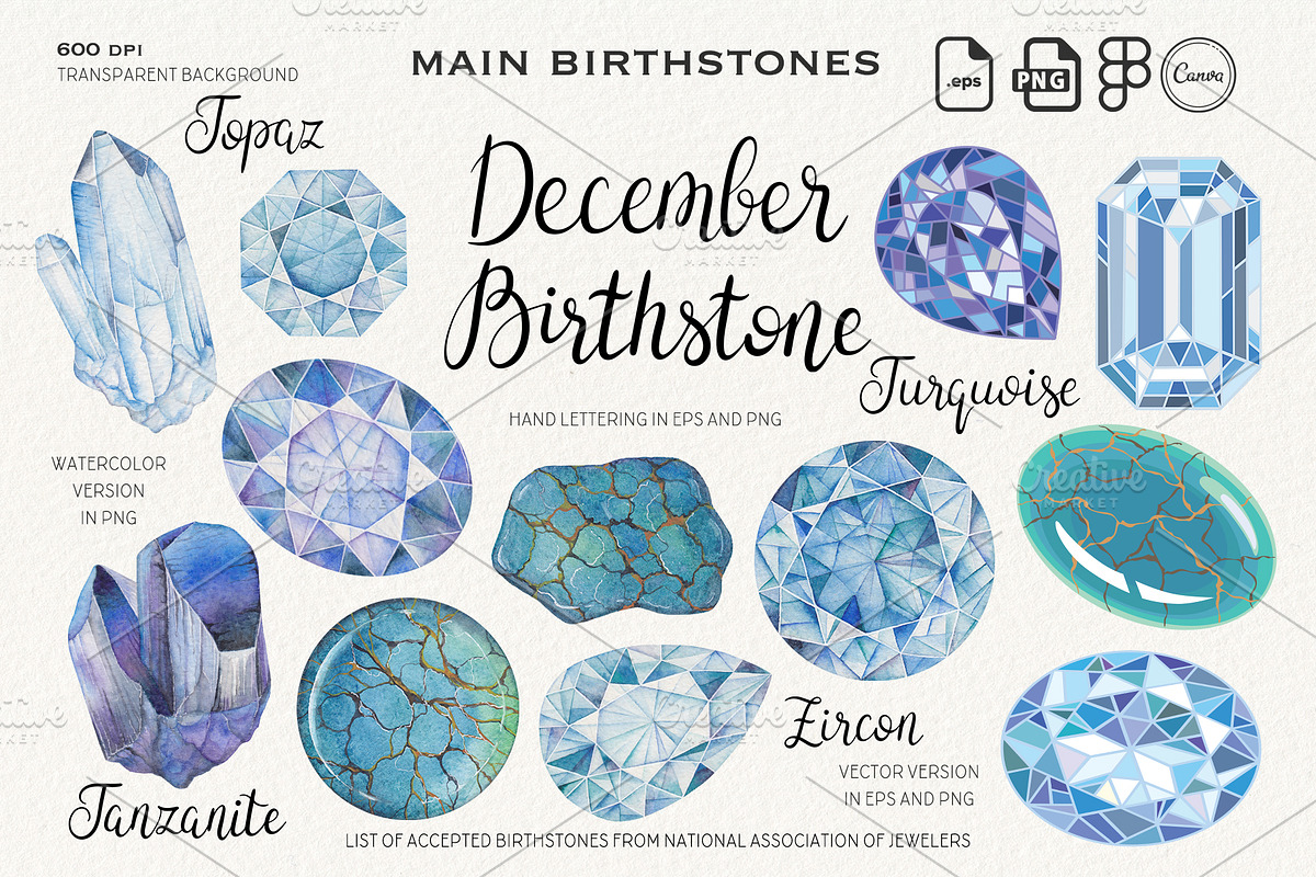 Watercolor Birthstones Crystal Set, an Illustration by Alena Solonshchikova (Photo 15 of 17)