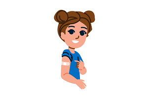 Smiling girl showing vaccinated arm, a Healthcare Illustration by pikepicture