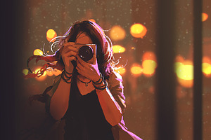 painting of woman with camera