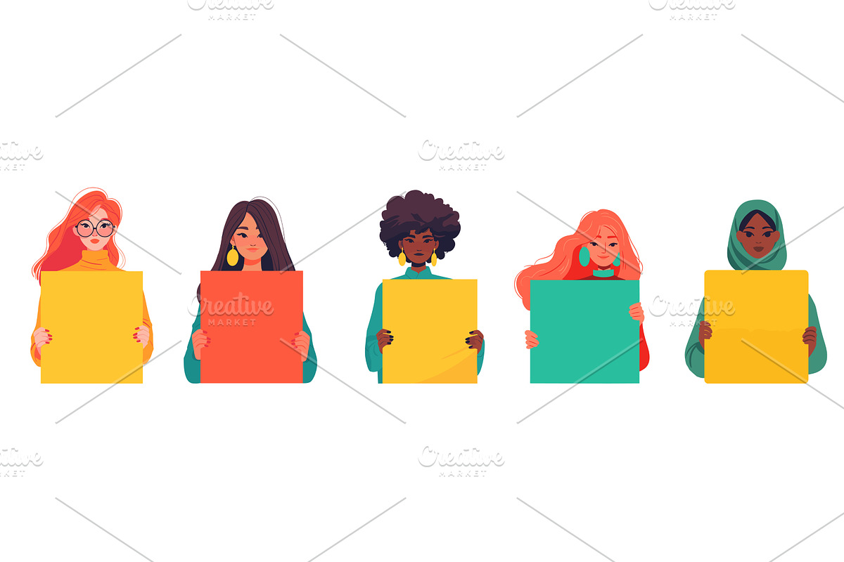 women holding a poster. redhead, a Person Illustration by Stock-Smart-Start