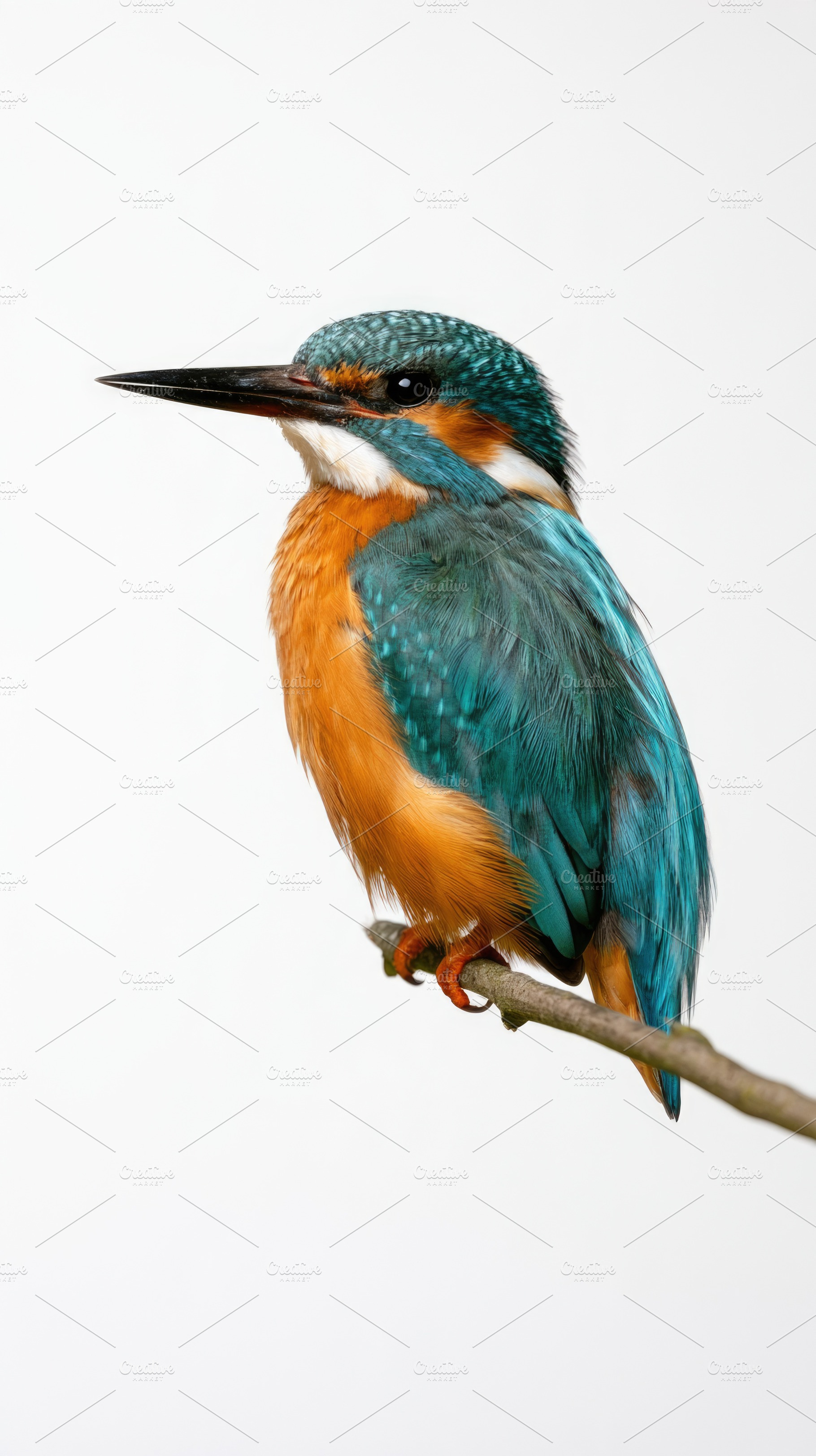 Common kingfisher perched on branch isolated on white background, an Animal Photo by José Manuel Gelpi