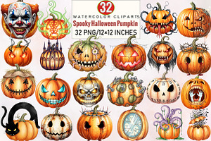 Spooky Halloween Pumpkin  Clipart Bu, an Illustration by SVGArt