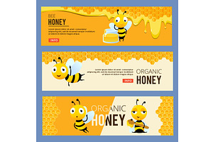 Bees. banners with pictures of honey, an Animal Illustration by Onyx