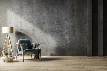 Loft style house with blue armchair, an Architecture Photo by vanitjan