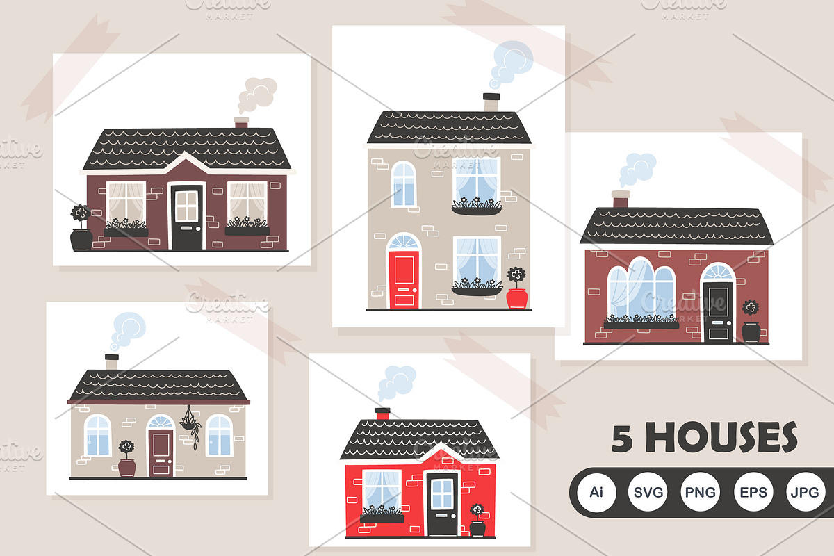 Cozy houses and trees in four season, an Object Illustration by YuskinKot (Photo 2 of 3)