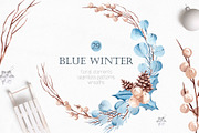 Watercolor Blue Winter Clipart, an Illustration by YuliyaArtGarden (Thumbnail 1 of 9)