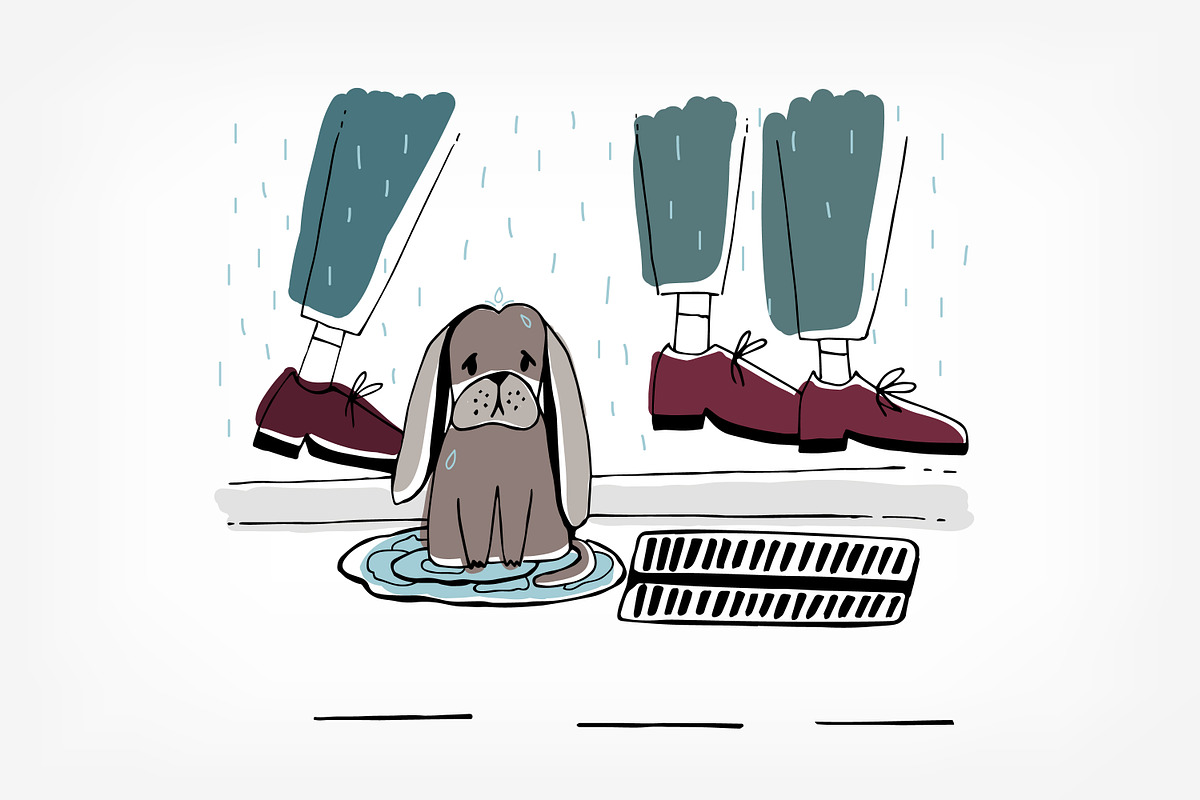Stray cat and dog on the street, an Animal Illustration by Good Studio (Photo 3 of 3)