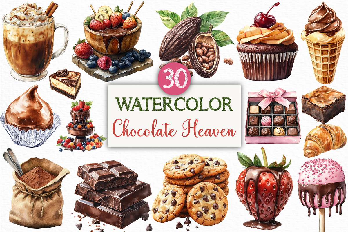Watercolor Chocolate Heaven Clipart, an Illustration by Craft Nest (Photo 1 of 6)