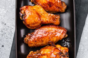 Juicy barbecue chicken wings, perfectly grilled and glazed, idea, a Food & Drink Photo by composter-box@mail.ru