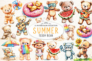 Summer Teddy Bear Clipart, an Illustration by Watercolor design (Thumbnail 1 of 4)