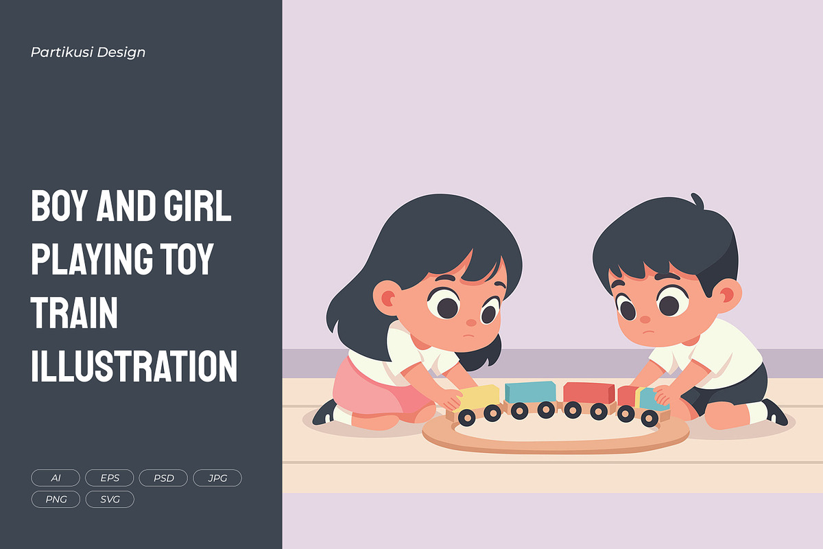 Boy and Girl Playing Toy Train, a Person Illustration by Partikusi Design (Photo 1 of 3)