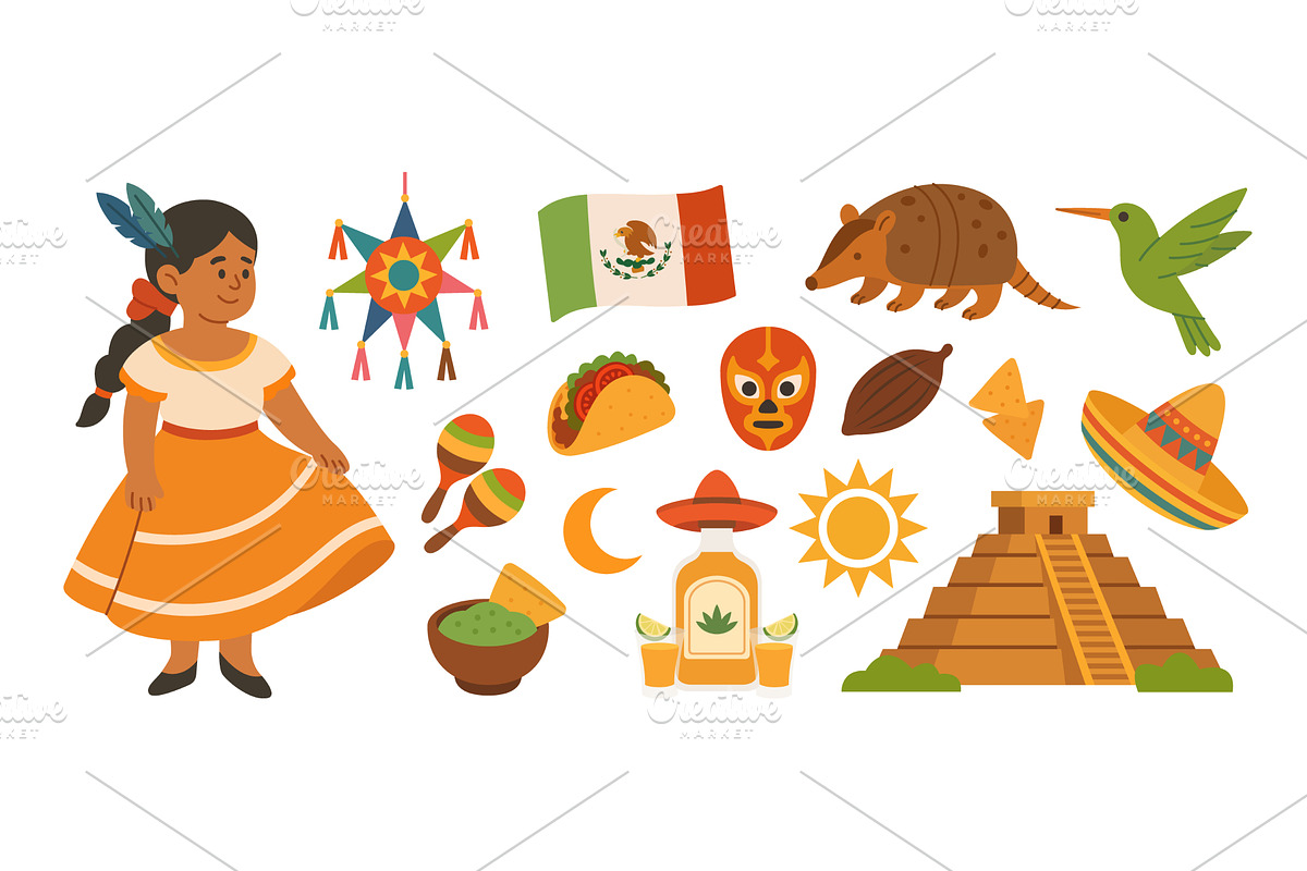 Mexican culture icons set with, an Object Illustration by GraphiShop