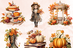 Watercolor Victorian Fall Clipart