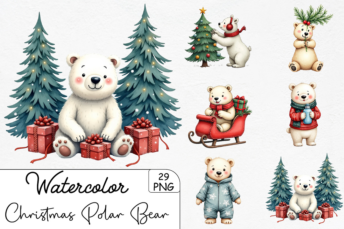Christmas Polar Bear Sublimation Cli, an Illustration by CrexoraLab (Photo 1 of 5)