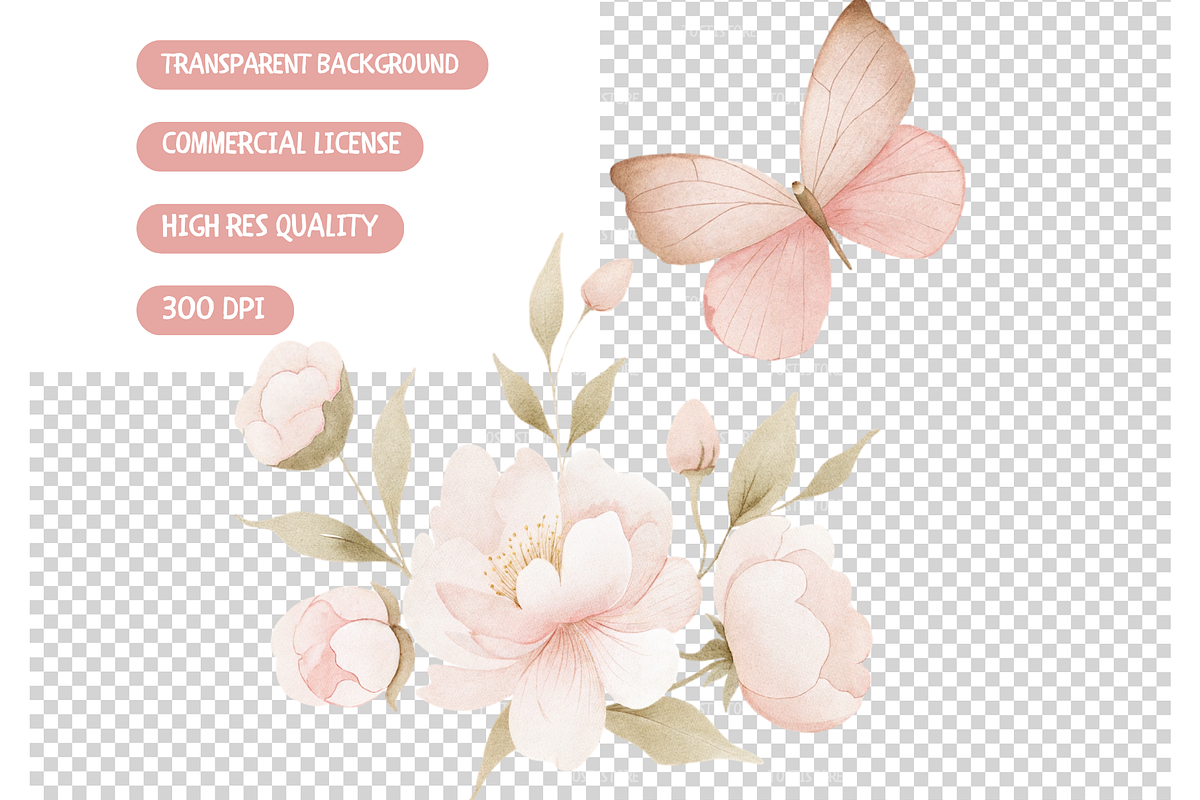 Watercolor Pink Butterfly Clipart, an Illustration by TatiMockup (Photo 4 of 4)