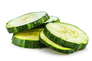 Green sliced zucchini isolated on white background, a Food & Drink Photo by AlyaAnd