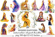 Watercolor Modern Rapunzel Clipart, an Illustration by Designking (Thumbnail 1 of 5)