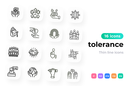 Tolerance 16 Thin Line Icons Set