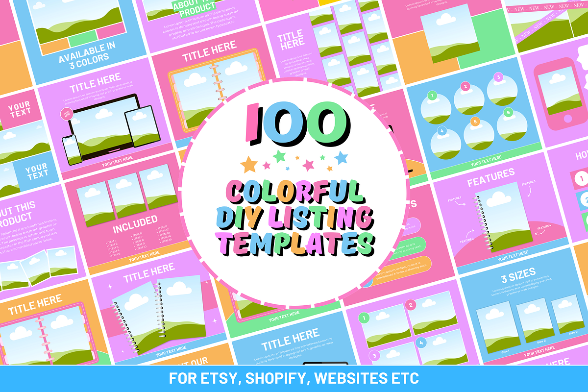 Colorful Etsy Listing Templates, a Branding & Logo Template by SunshineStudioBoutique (Photo 1 of 8)