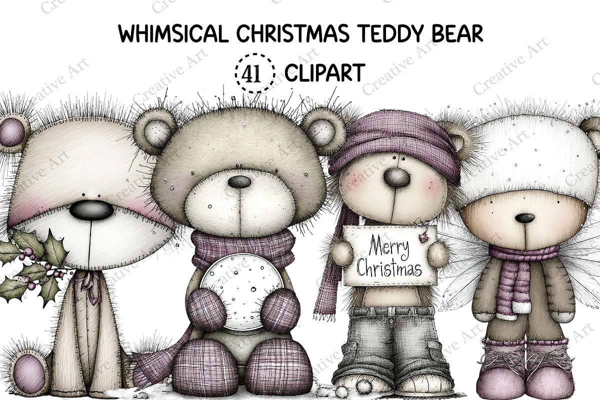 Whimsical Christmas Teddy Bear Clipa, an Illustration by Creative Art (Photo 1 of 11)