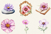 Watercolor Cosmos Flower Clipart, an Illustration by OK Design (Thumbnail 2 of 5)