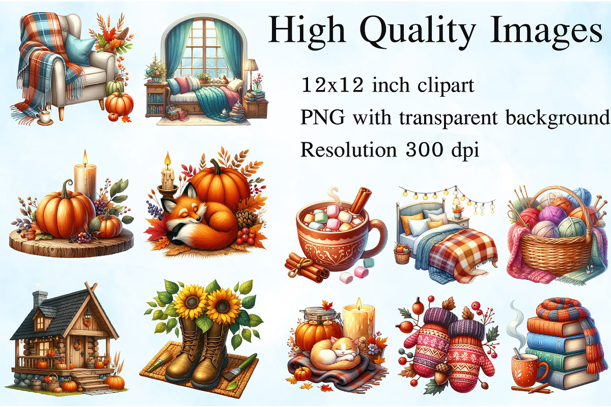 Cozy Autumn Watercolor Clipart, an Illustration by Craft Nest (Photo 3 of 5)
