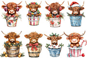 Christmas Highland Cows in Bucket, an Illustration by Designking (Thumbnail 3 of 4)