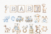 Watercolor baby boy toy blue clipart, a Decorative Illustration by Invite to Clipart (Thumbnail 5 of 7)
