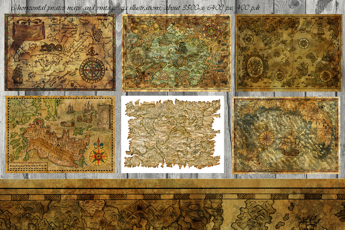 Old Pirate Maps Bundle, a Transportation Illustration by Samiramay (Photo 3 of 5)