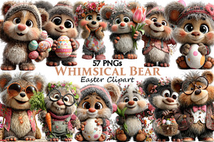 Whimsical Easter Bear Clipart, an Illustration by Pixels.Craft