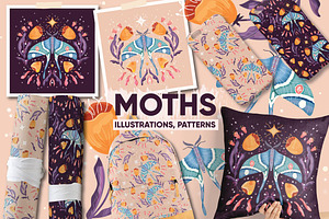 Moths, Graphics And Seamless Pattern