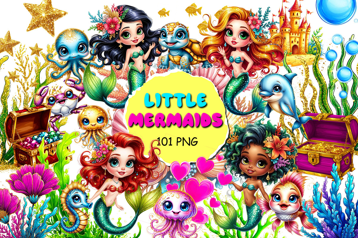 Little mermaids clipart set png, an Object Graphic by JuliaStarArt-FantasyHome (Photo 1 of 12)
