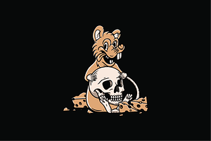 Skeleton and Mouse with Cheese, an Object Illustration by nomlimo.com