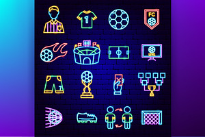 Soccer Football Neon Vector Icons