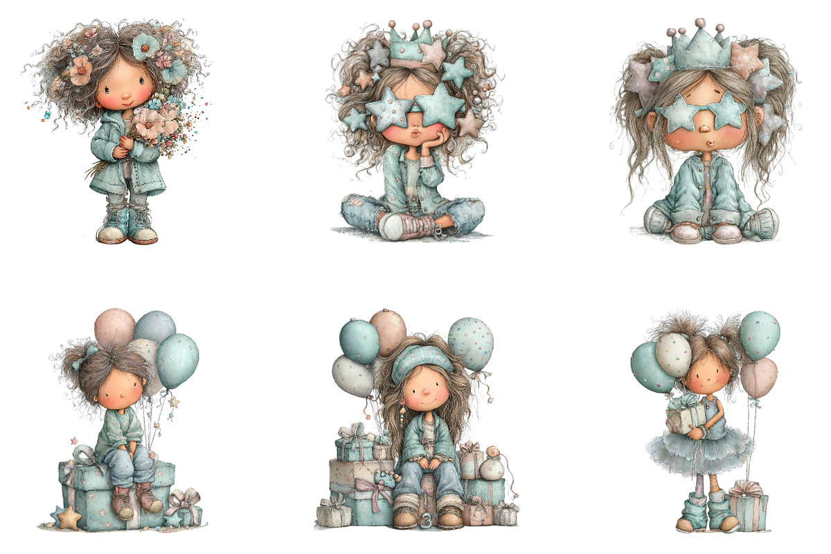 Whimsical Birthday Girl Clipart, an Illustration by CreationArt (Photo 2 of 7)