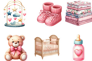 Pink Baby Girl Nursery Clipart, an Illustration by cherrydesign