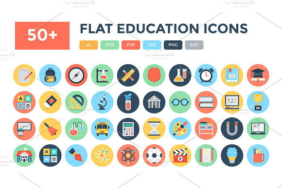 50 Flat Education Vector Icons