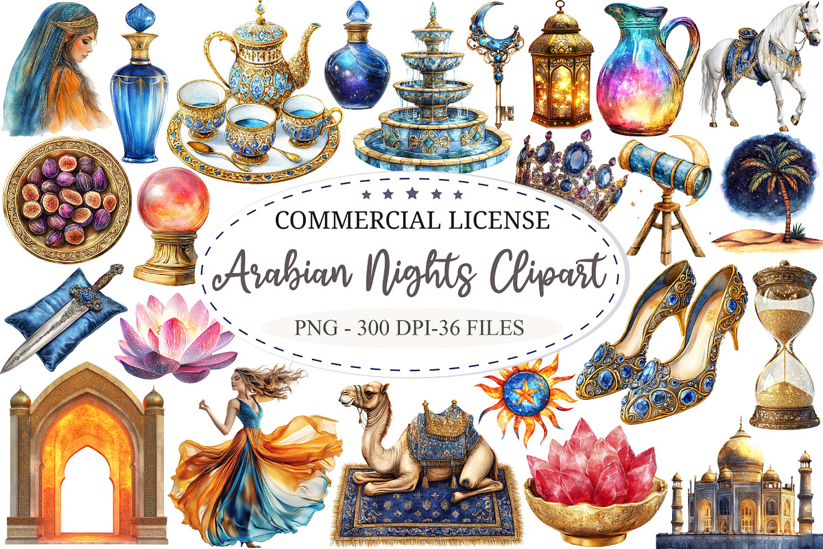 Watercolor Arabian Nights Clipart, a Seasonal Illustration by designcity5 (Photo 1 of 5)